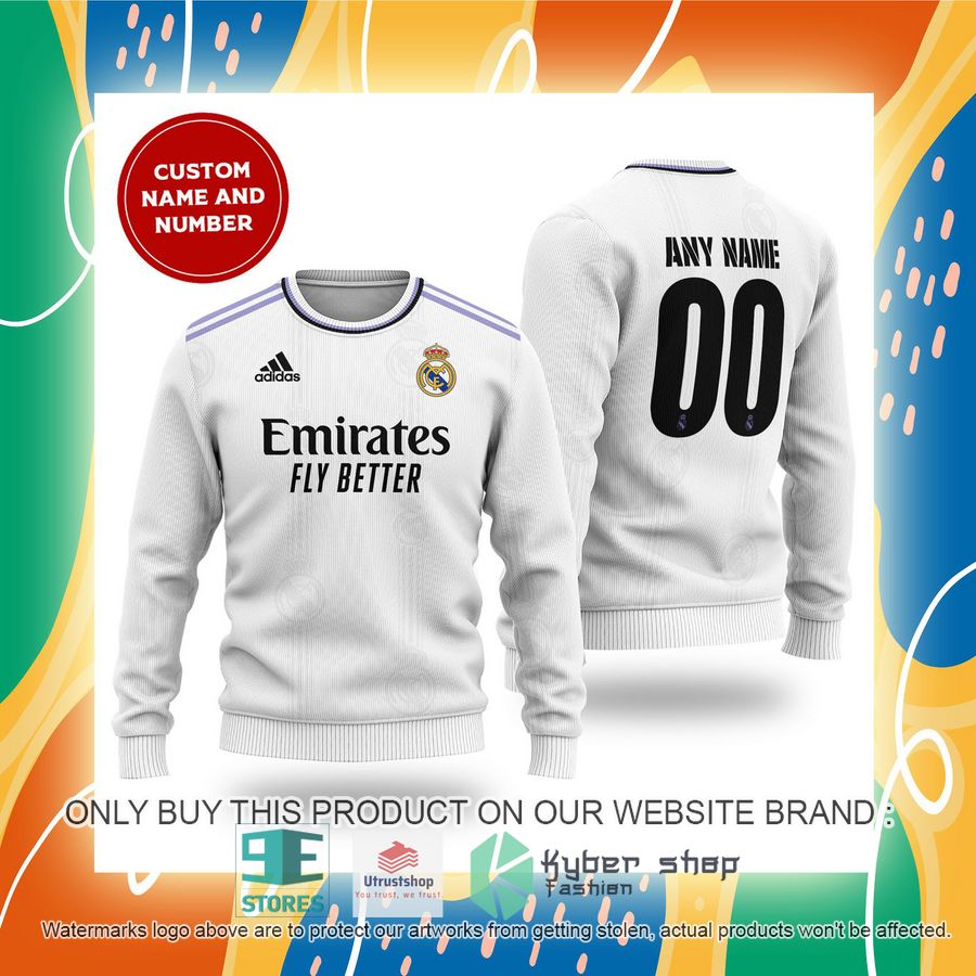 personalized real madrid fc adidas emirates fly better white sweater 2 10828