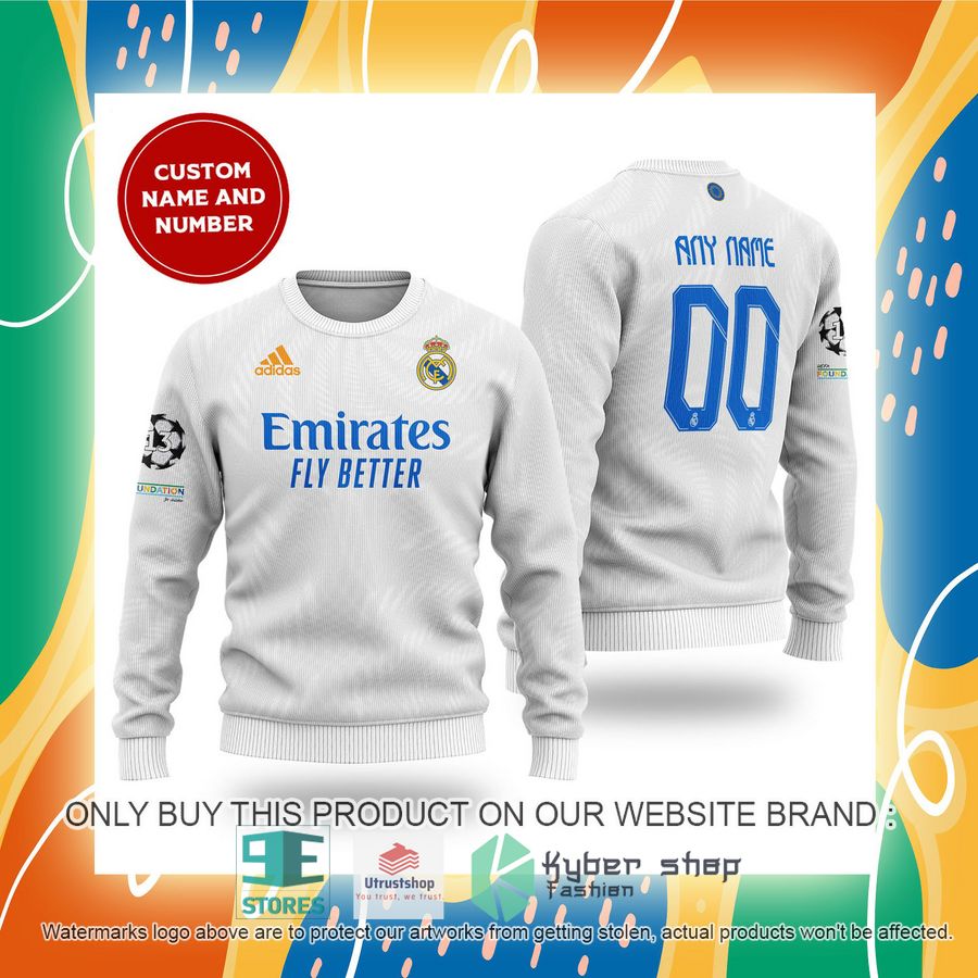personalized real madrid fc emirates fly better white sweater 2 40678