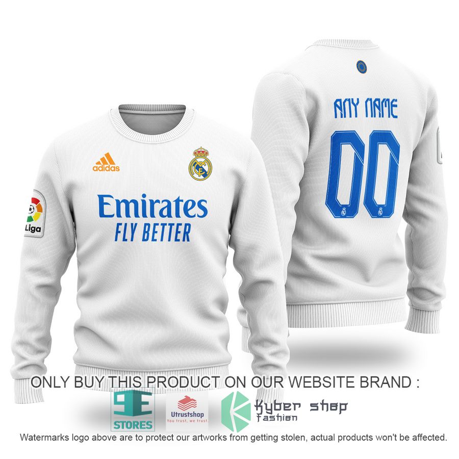 personalized real madrid fc la liga emirates fly better white sweater 1 93397