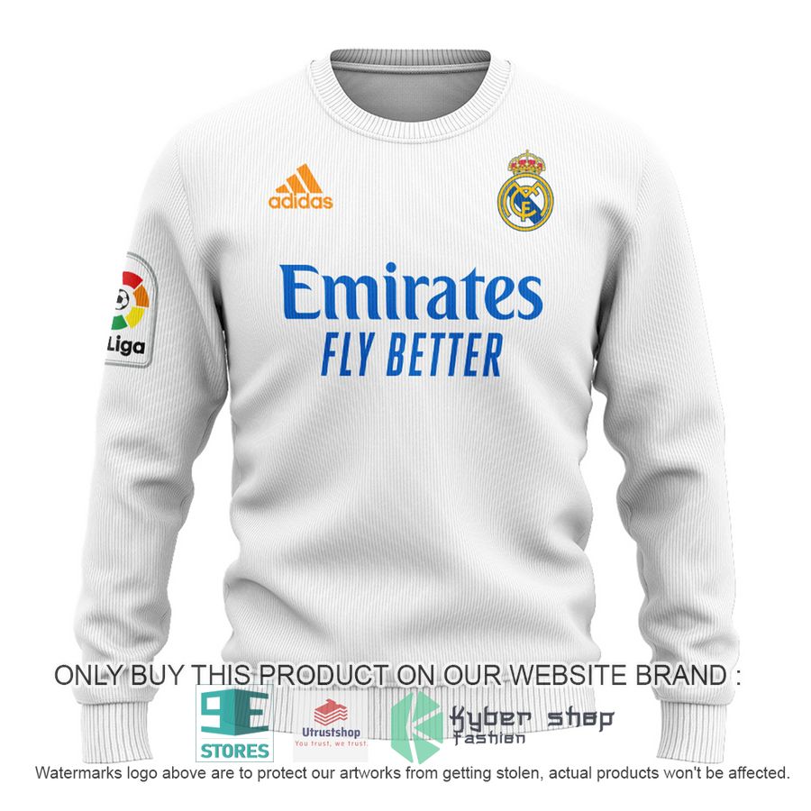 personalized real madrid fc la liga emirates fly better white sweater 2 60241
