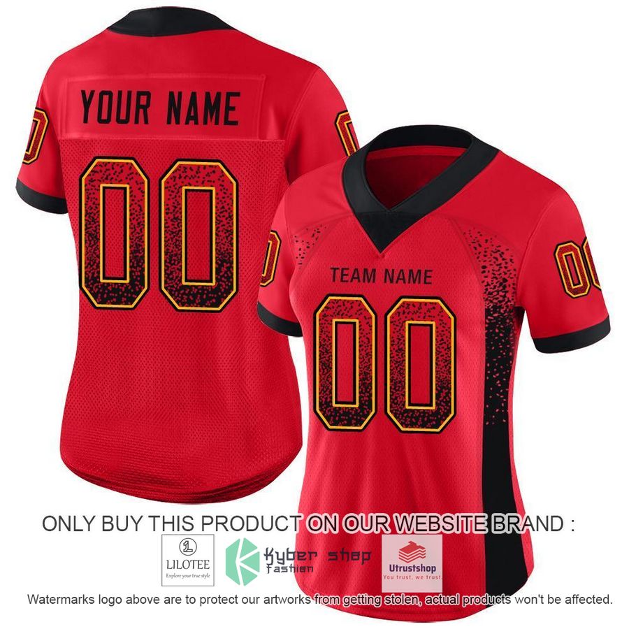 personalized scarlet black gold mesh drift football jersey 2 93877