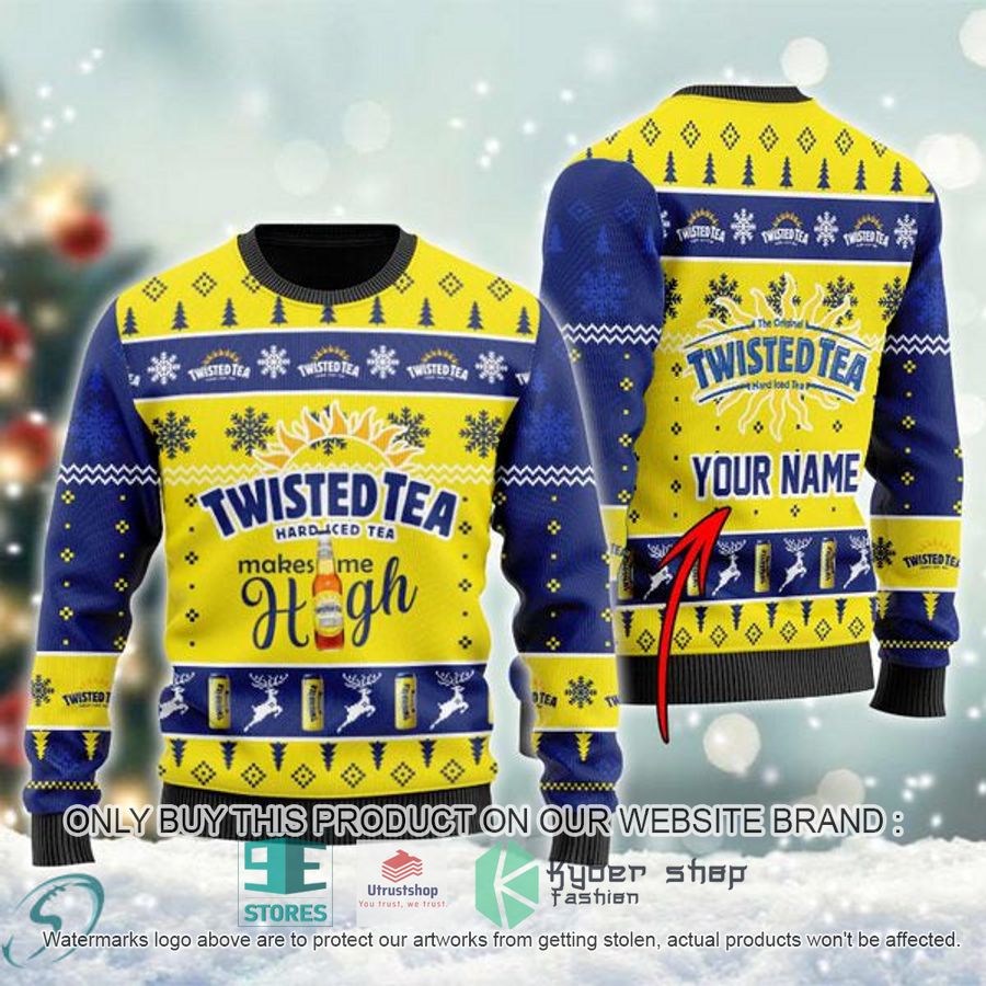 personalized twisted tea makes me high ugly christmas sweater 1 44655