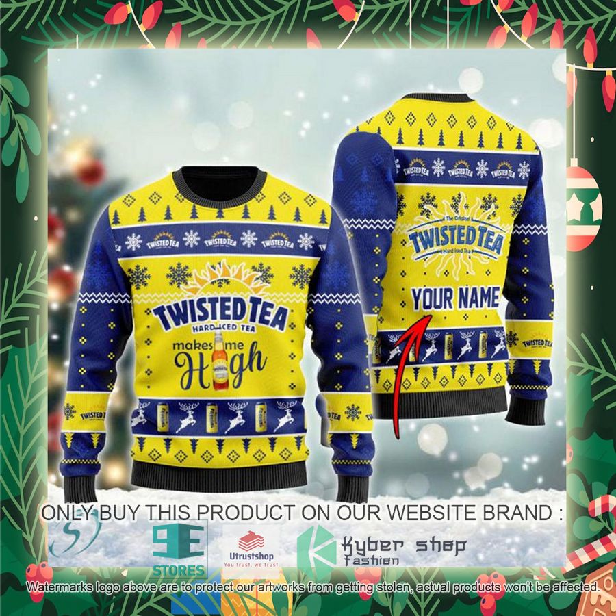 personalized twisted tea makes me high ugly christmas sweater 2 9874