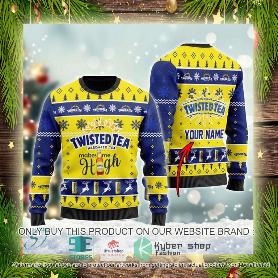 personalized twisted tea makes me high ugly christmas sweater 4 75722