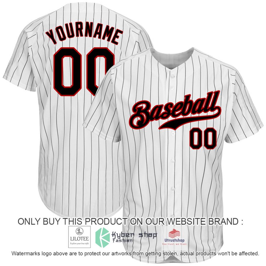 personalized white black pinstripe black red baseball jersey 1 24648