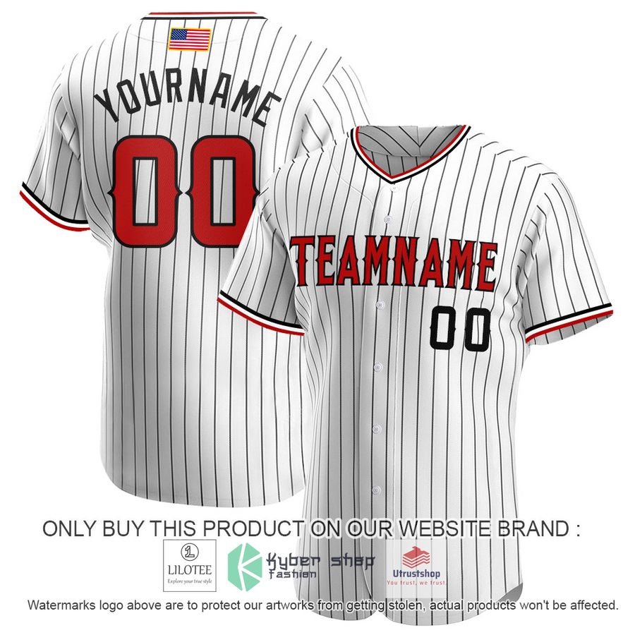 personalized white black pinstripe red black american flag baseball jersey 1 84456