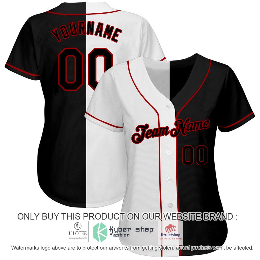 personalized white black red split baseball jersey 2 17010