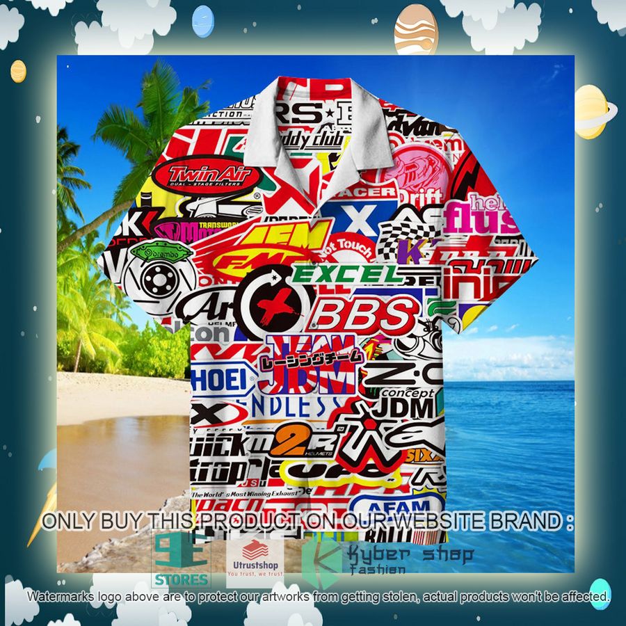 racing car labeling logo white hawaiian shirt 2 35715