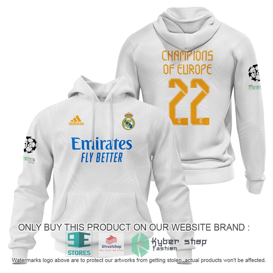 real madrid fc champions of europe 22 white shirt hoodie 1 60747