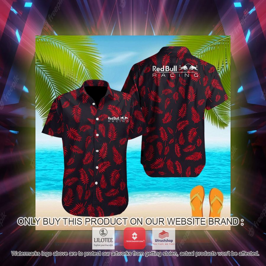 red bull racing leaf pattern black hawaiian shirt 2 57792