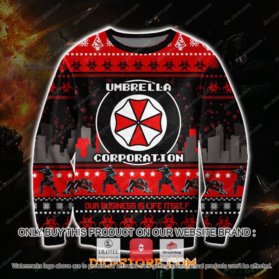 resident evil umbrella corporation ugly christmas sweater sweatshirt 1 22195