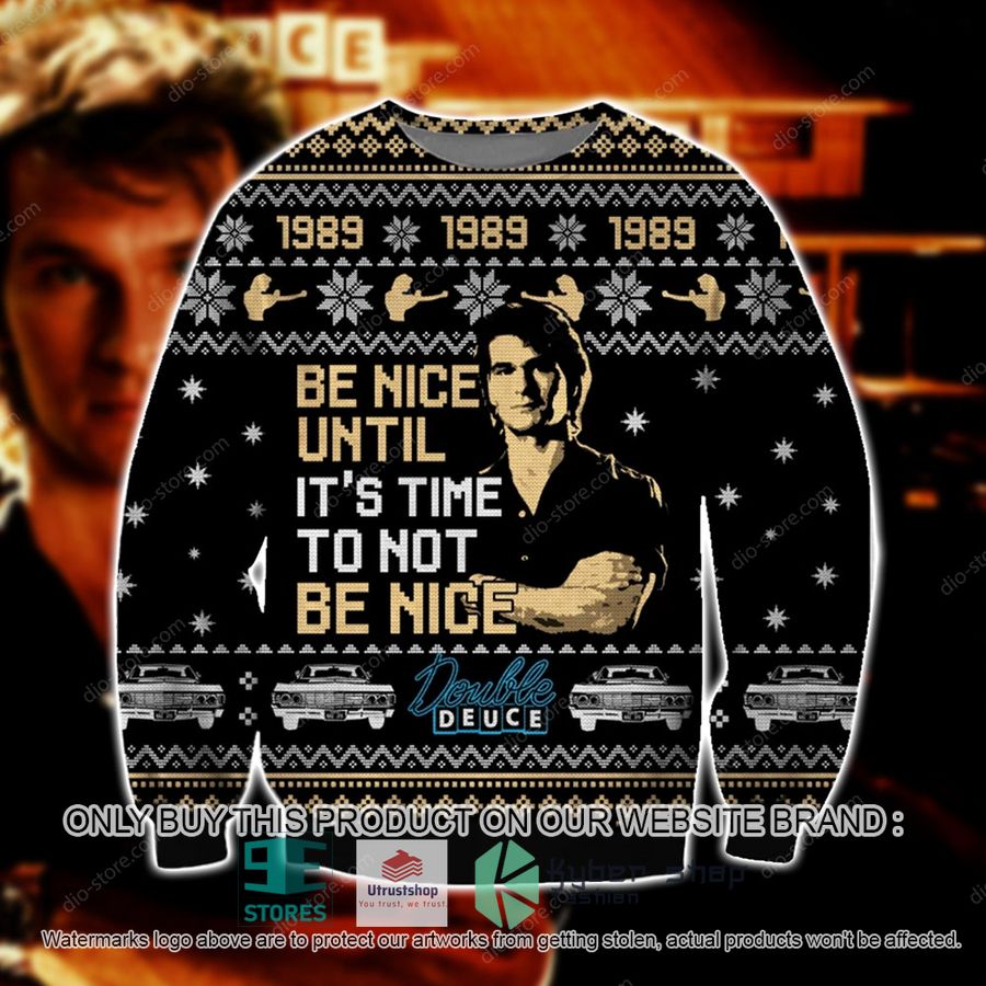 road house be nice unitl its time to not be nice knitted wool sweater 1 50640
