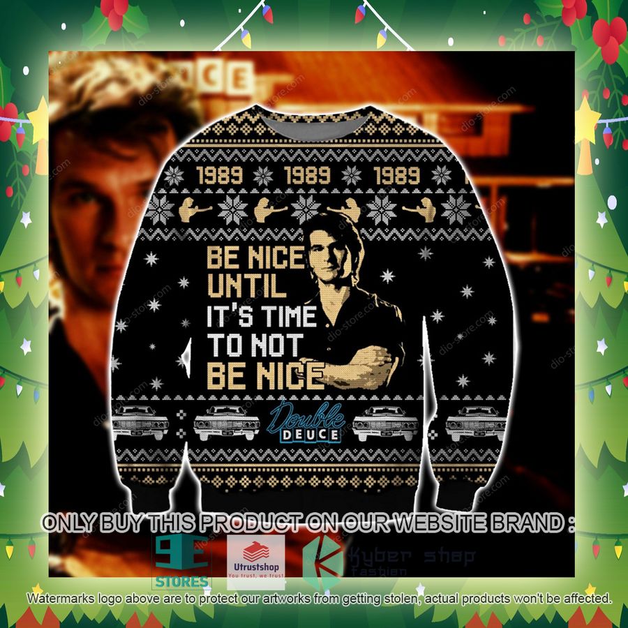 road house be nice unitl its time to not be nice knitted wool sweater 2 73696
