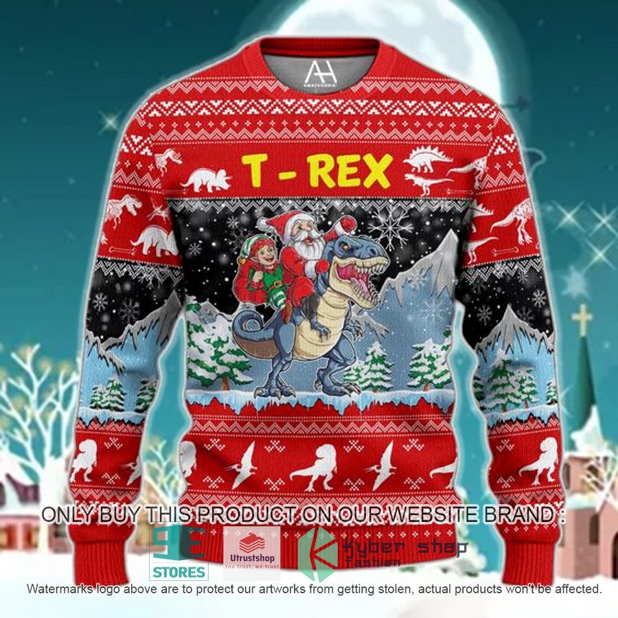 santa claus peter pan riding dinosaur t rex ugly christmas sweater 1 29063