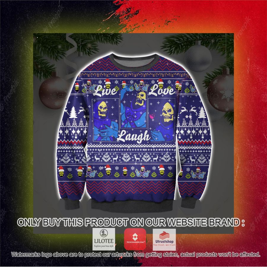 skeletor live laugh love ugly christmas sweater sweatshirt 5 95628