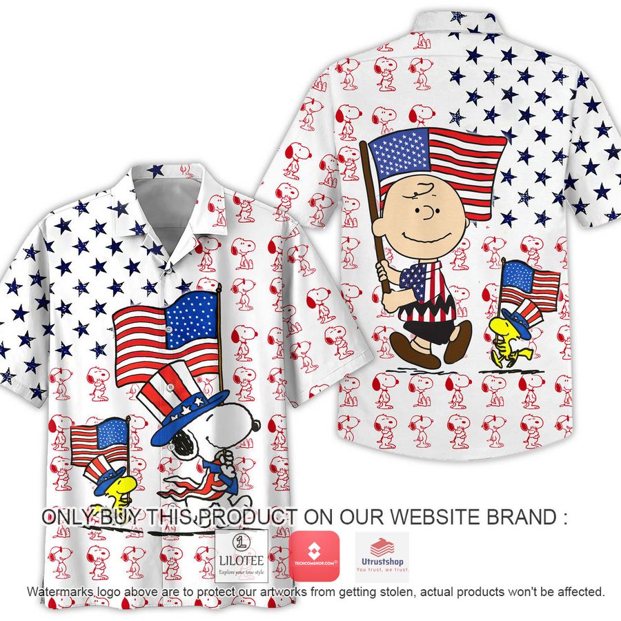 snoopy and charlie brown clown us flag hawaiian shirt 1 60582