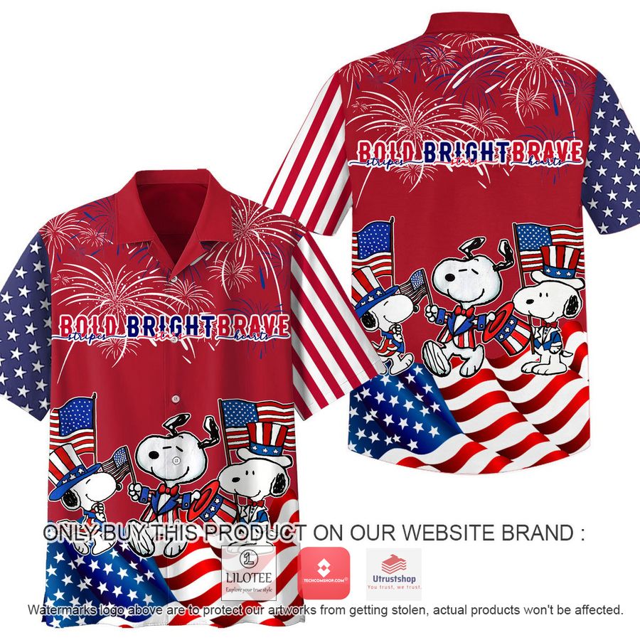 snoopy dog firework clown us flag bold bright brave hawaiian shirt 1 71647