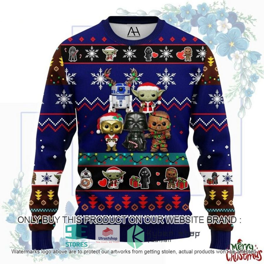 star wars characters chibi blue ugly christmas sweater 1 83836