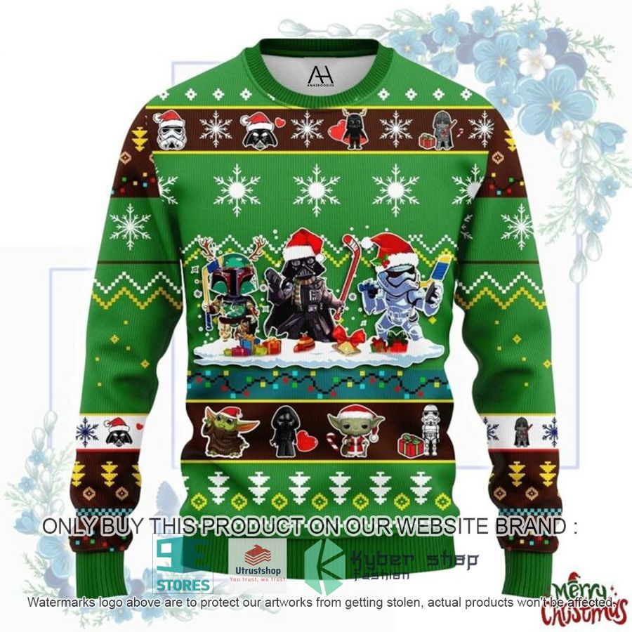 star wars darth vader stormtrooper boba fett chibi green ugly christmas sweater 1 28095