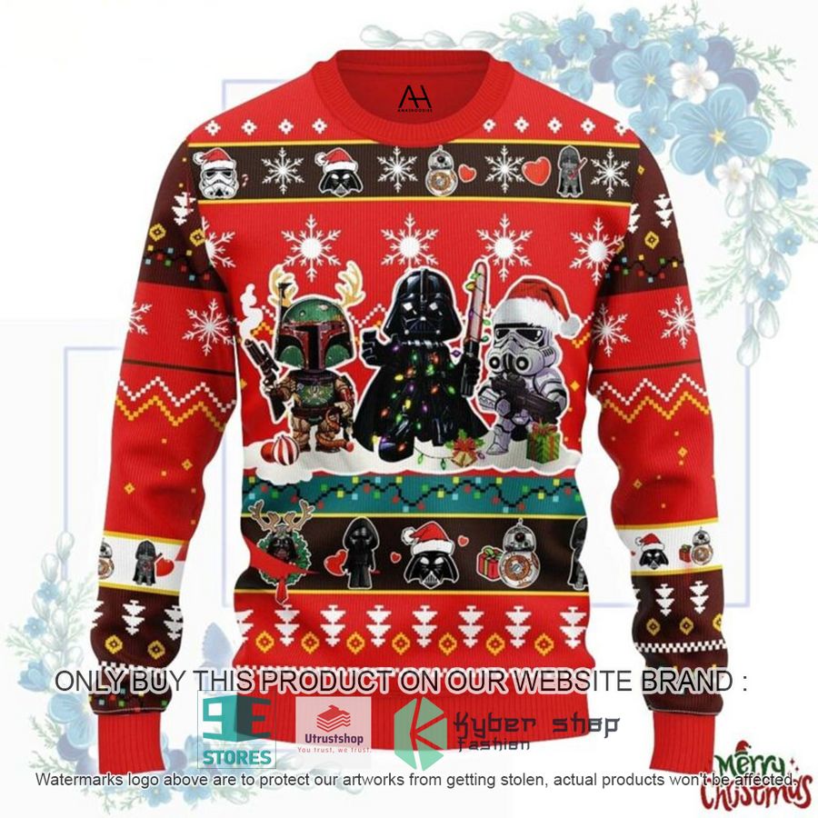 star wars darth vader stormtrooper boba fett chibi red ugly christmas sweater 1 71474