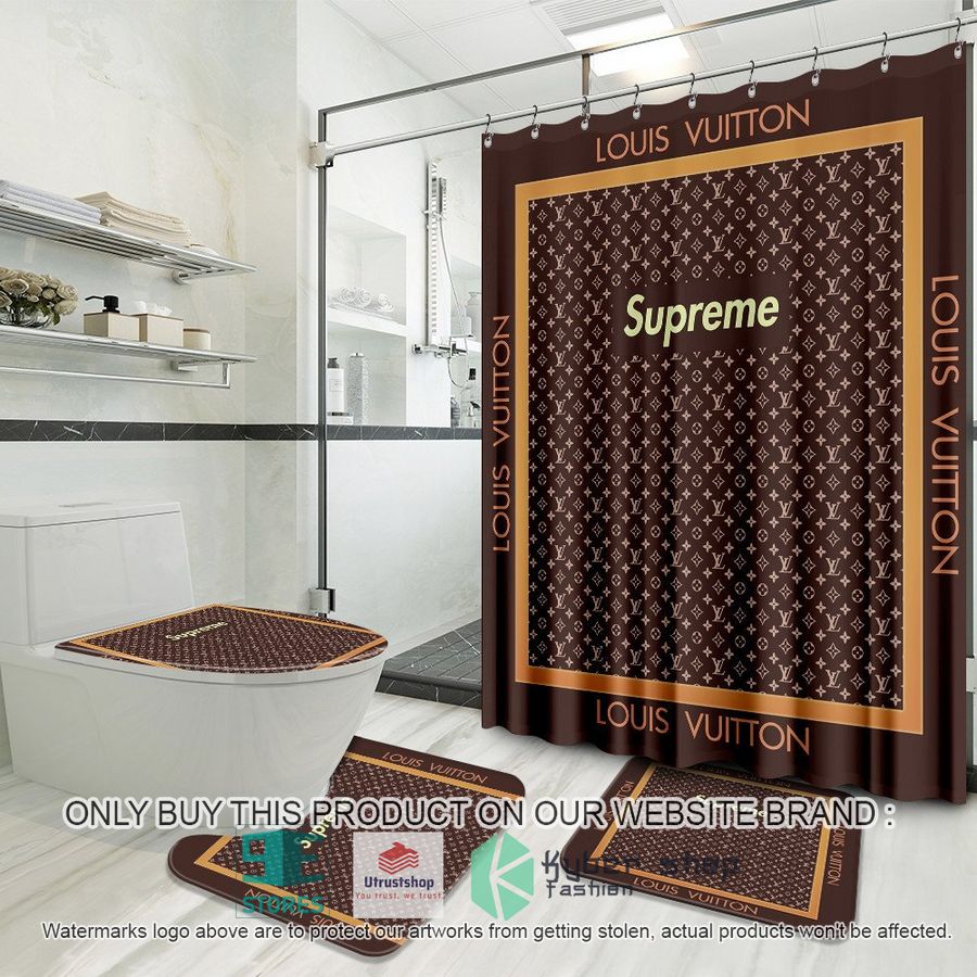 supreme louis vuitton logo brown shower curtain sets 1 6435