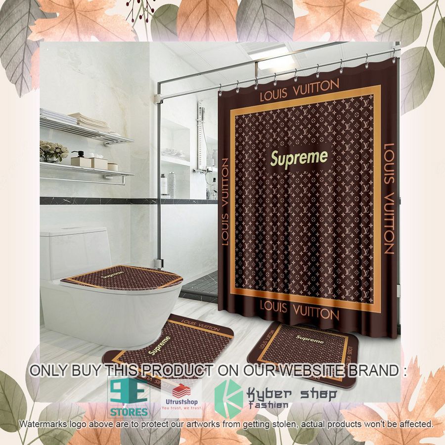 supreme louis vuitton logo brown shower curtain sets 2 72734