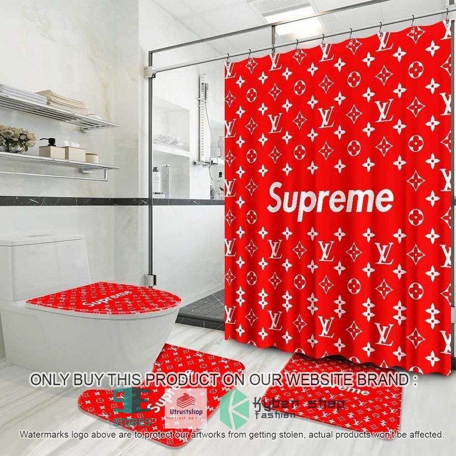 supreme louis vuitton red shower curtain sets 1 40333