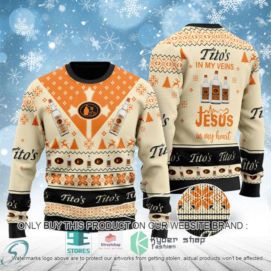 titos vodka in my veins jesus in my heart ugly christmas sweater 1 66791