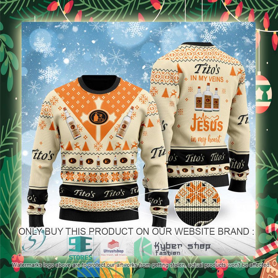 titos vodka in my veins jesus in my heart ugly christmas sweater 2 49052