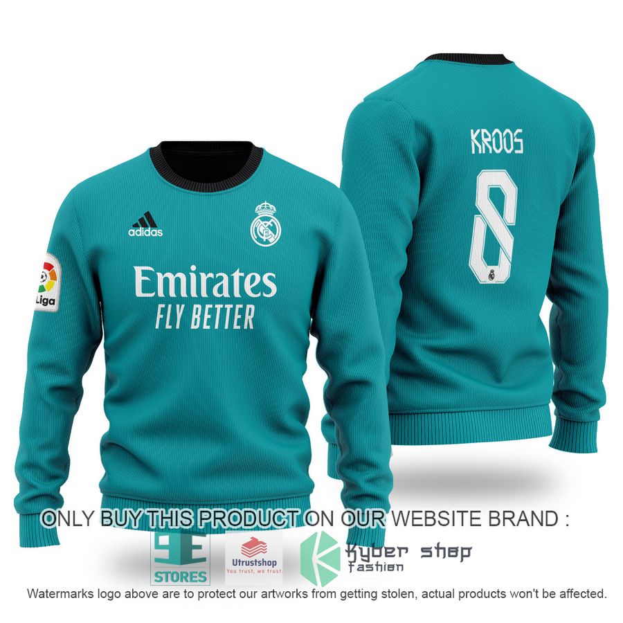 toni kroos 8 real madrid fc emirates fly better cyan sweater 1 17073