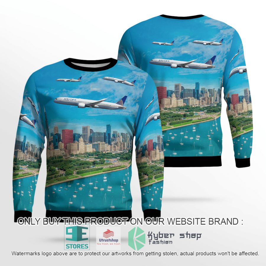 united airlines boeing 787 9 dreamliner merry christmas 2021 over chicago christmas sweater 1 29993
