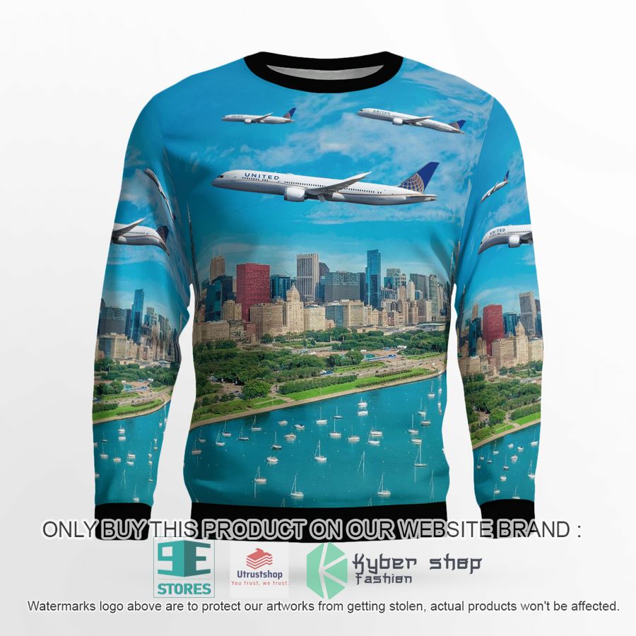 united airlines boeing 787 9 dreamliner merry christmas 2021 over chicago christmas sweater 2 70076