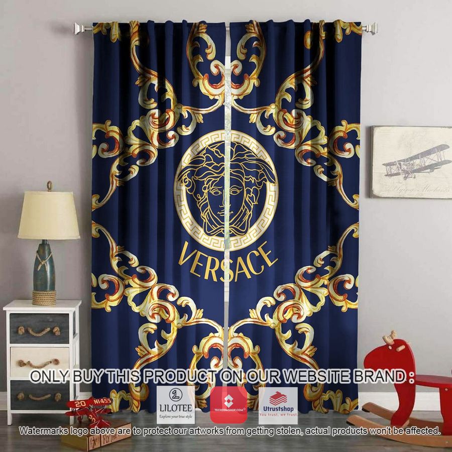 versace blue navy gold pattern windown curtain 1 58154