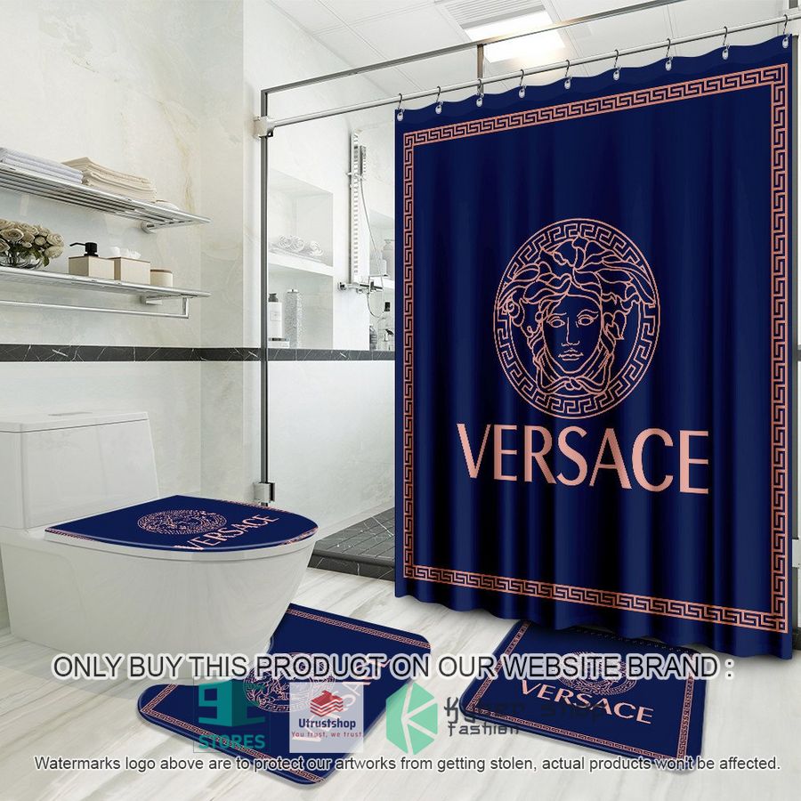 versace brand logo blue shower curtain sets 1 80399