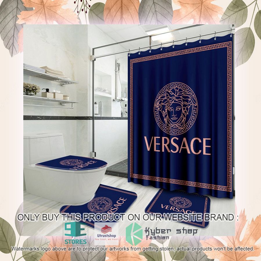versace brand logo blue shower curtain sets 2 31325