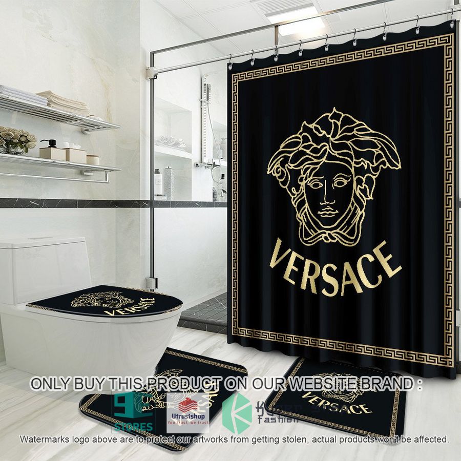 versace logo black shower curtain sets 1 86378