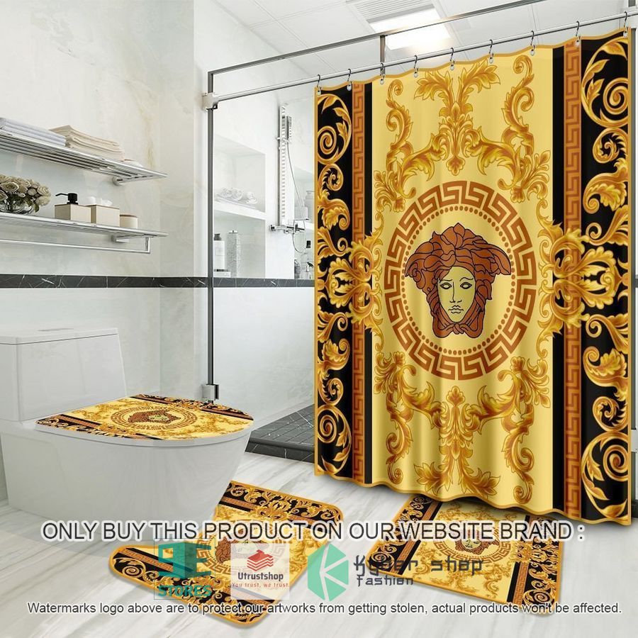 versace logo yellow shower curtain sets 1 47843