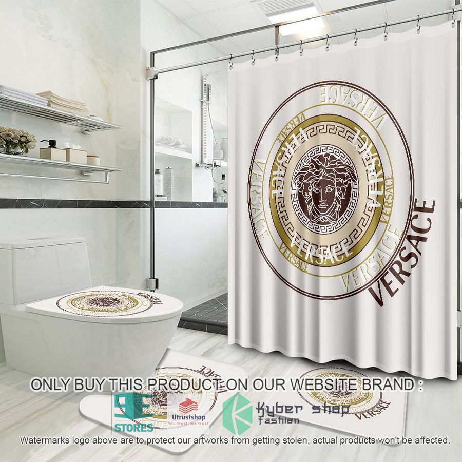 versace luxury brand logo white shower curtain sets 1 10886