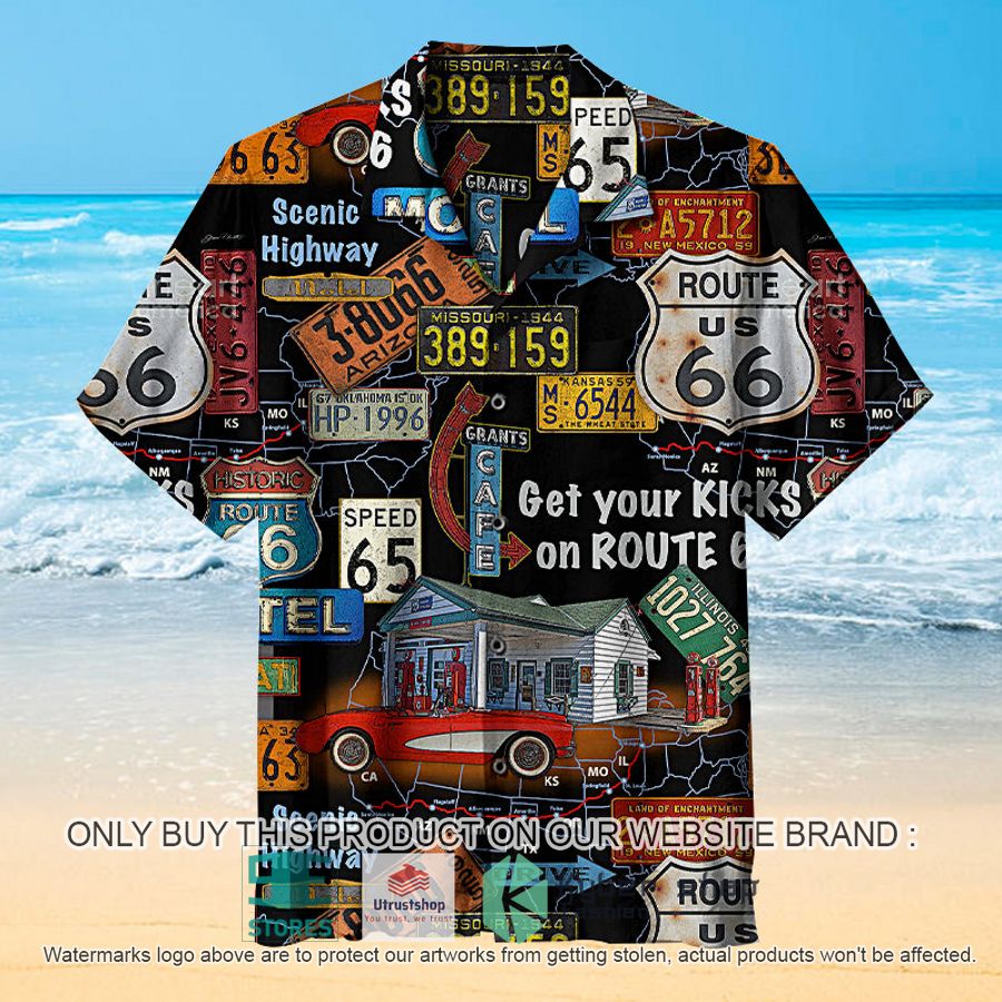 very cool route 66 signage on black background hawaiian shirt 1 97180