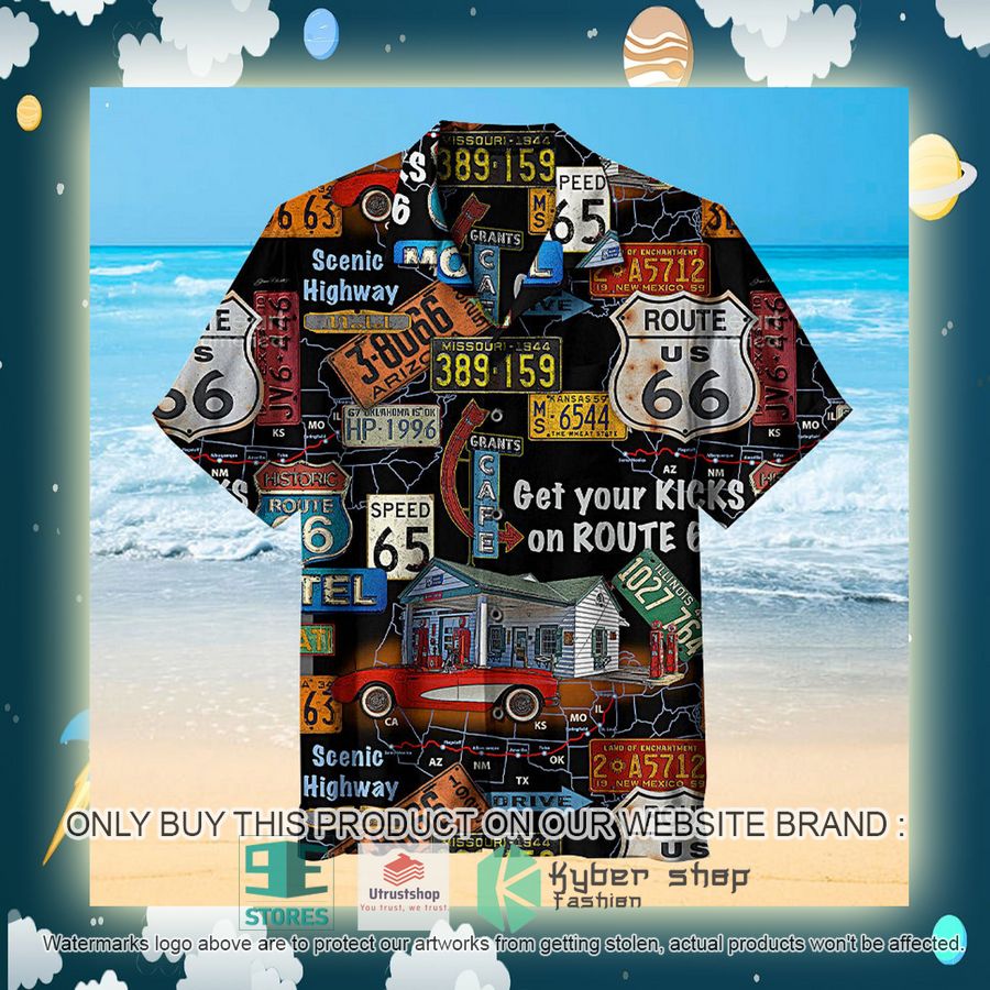 very cool route 66 signage on black background hawaiian shirt 2 21546
