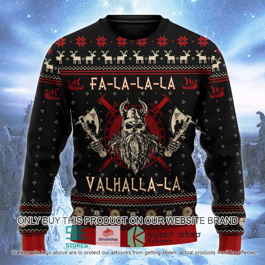 viking odin fa la la black ugly christmas sweater 2 29451