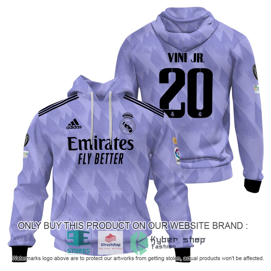 vinicius junior 20 real madrid fc la liga purple shirt hoodie 1 83790