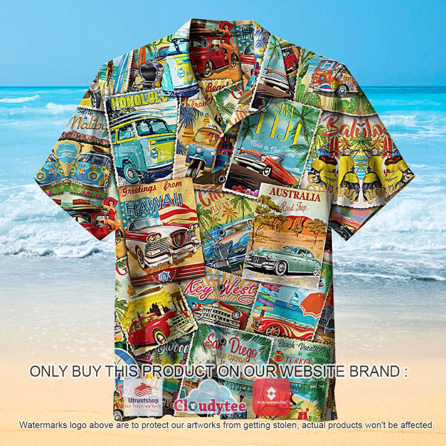 vintage travel collage hawaiian shirt 1 53247