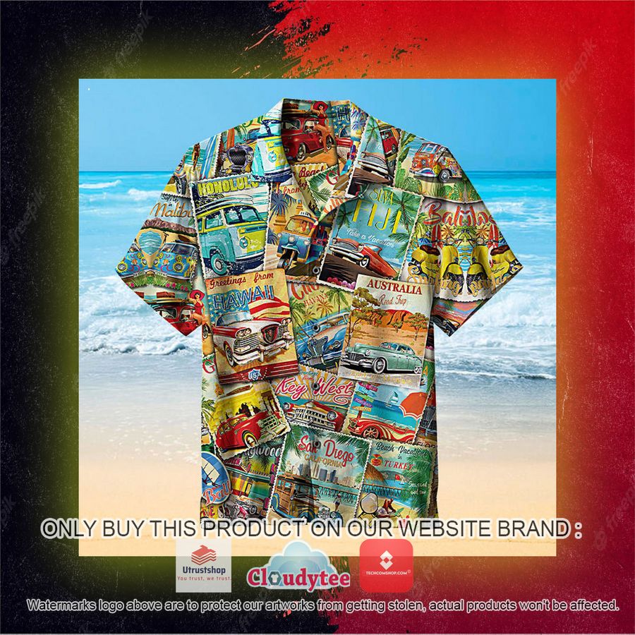 vintage travel collage hawaiian shirt 2 31864