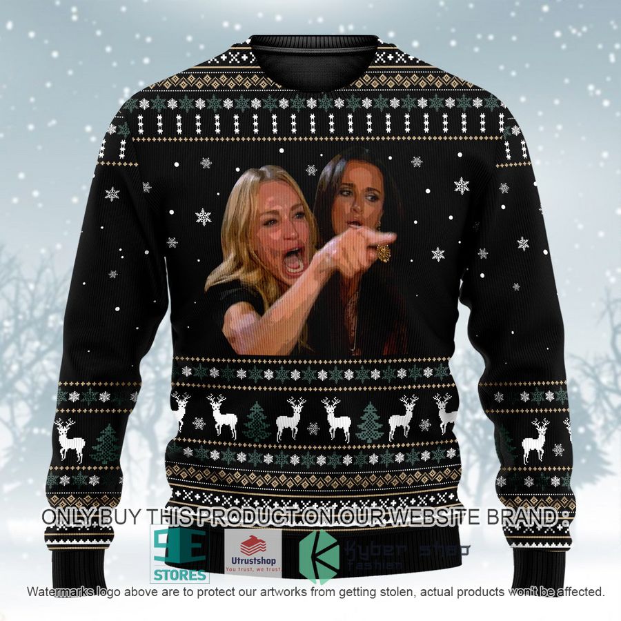 woman yelling at cat black ugly christmas sweater 2 11988