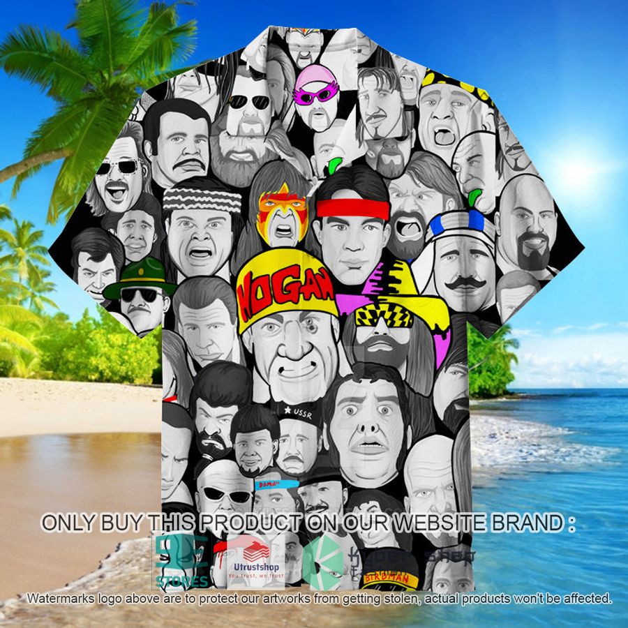 wrestling character collage art black white hawaiian shirt 1 58029