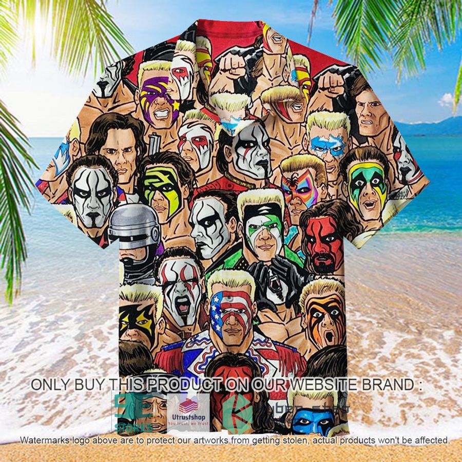 wrestling character collage art colorful hawaiian shirt 1 11538