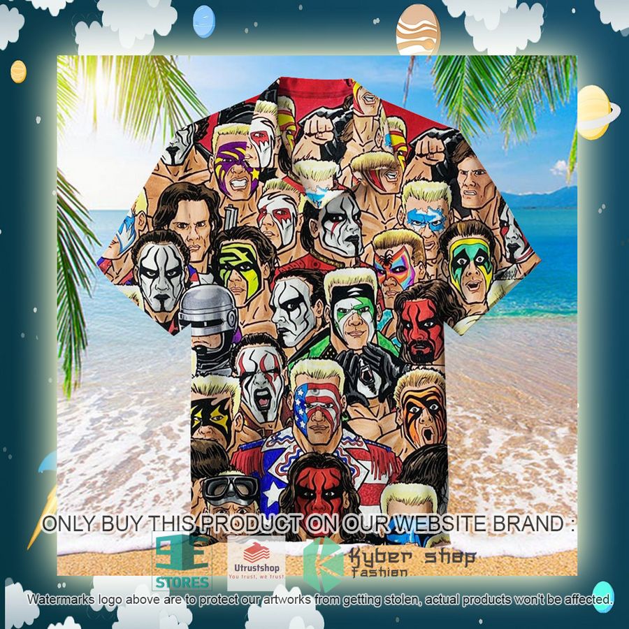 wrestling character collage art colorful hawaiian shirt 2 37023