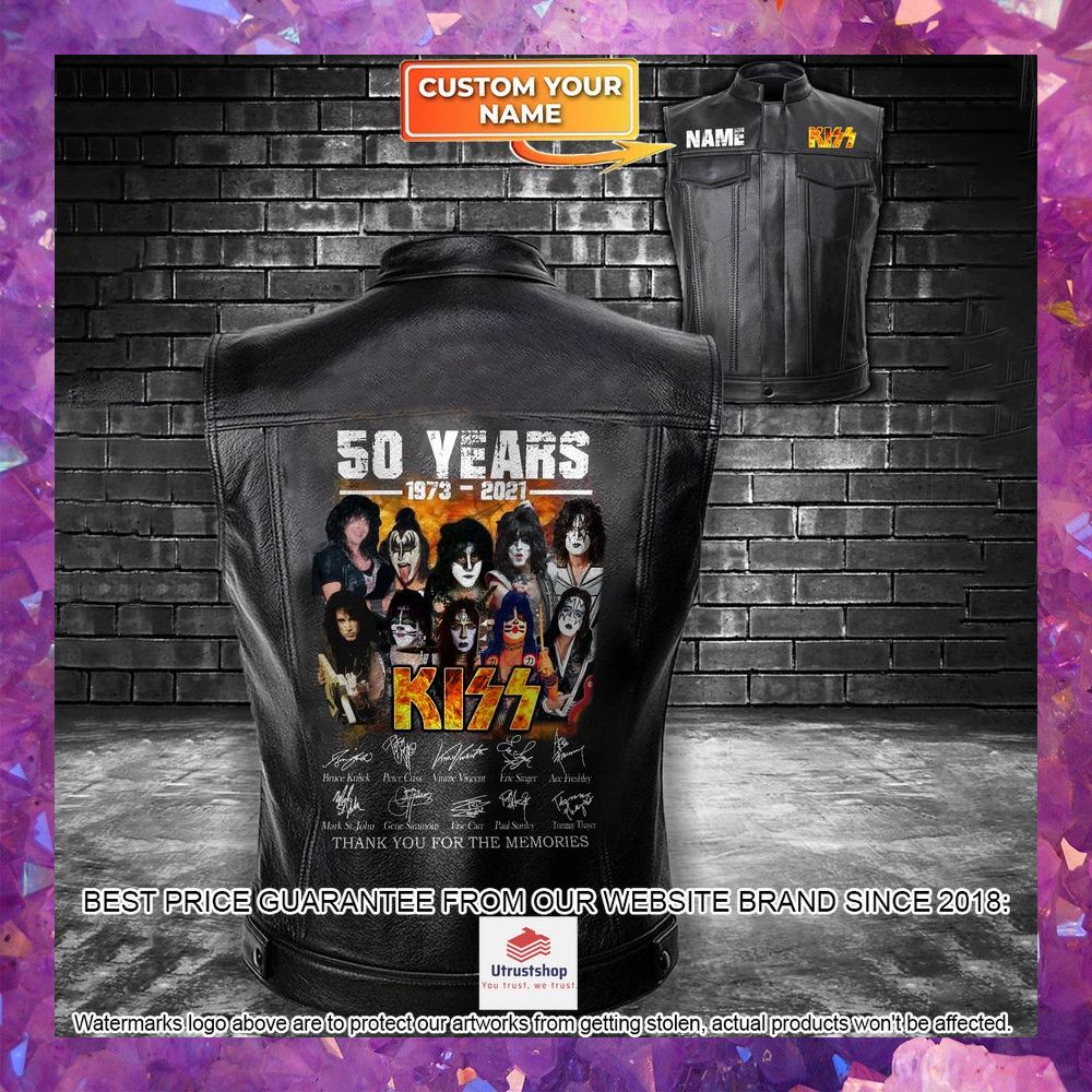 personalized kiss band 50 years 1973 2021 leather vest 1 259