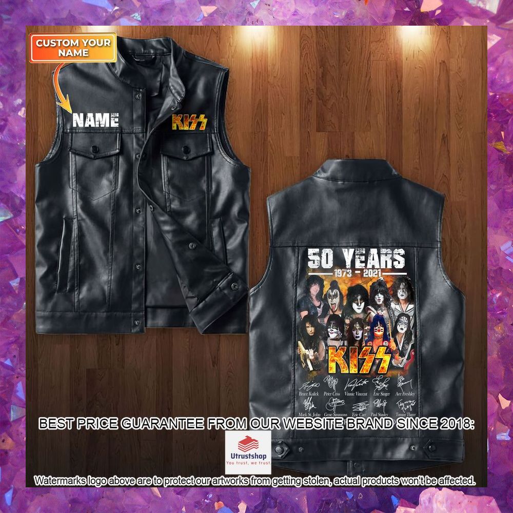 personalized kiss band 50 years 1973 2021 leather vest 2 987
